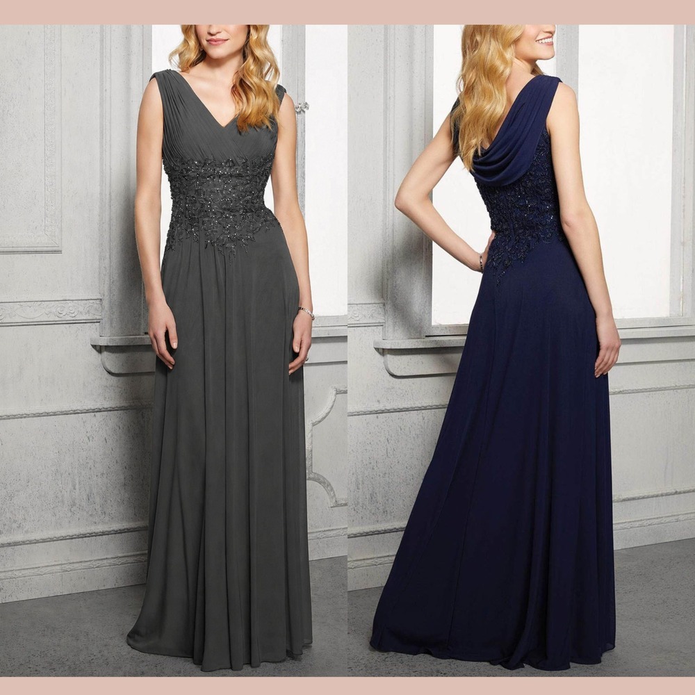 NWT $461 MGNY by Mori Lee [ 12 ] 72414 Cowl Back V-Neck Gown in Charcoal J2351